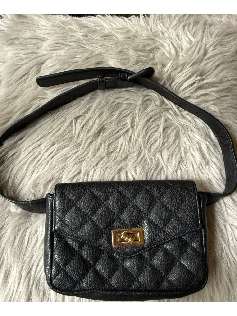 Black Quilted Crossbody Bag with Gold Hardware